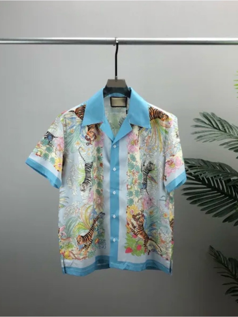 Gucci Turquoise Shirt with Tropical Tiger Print